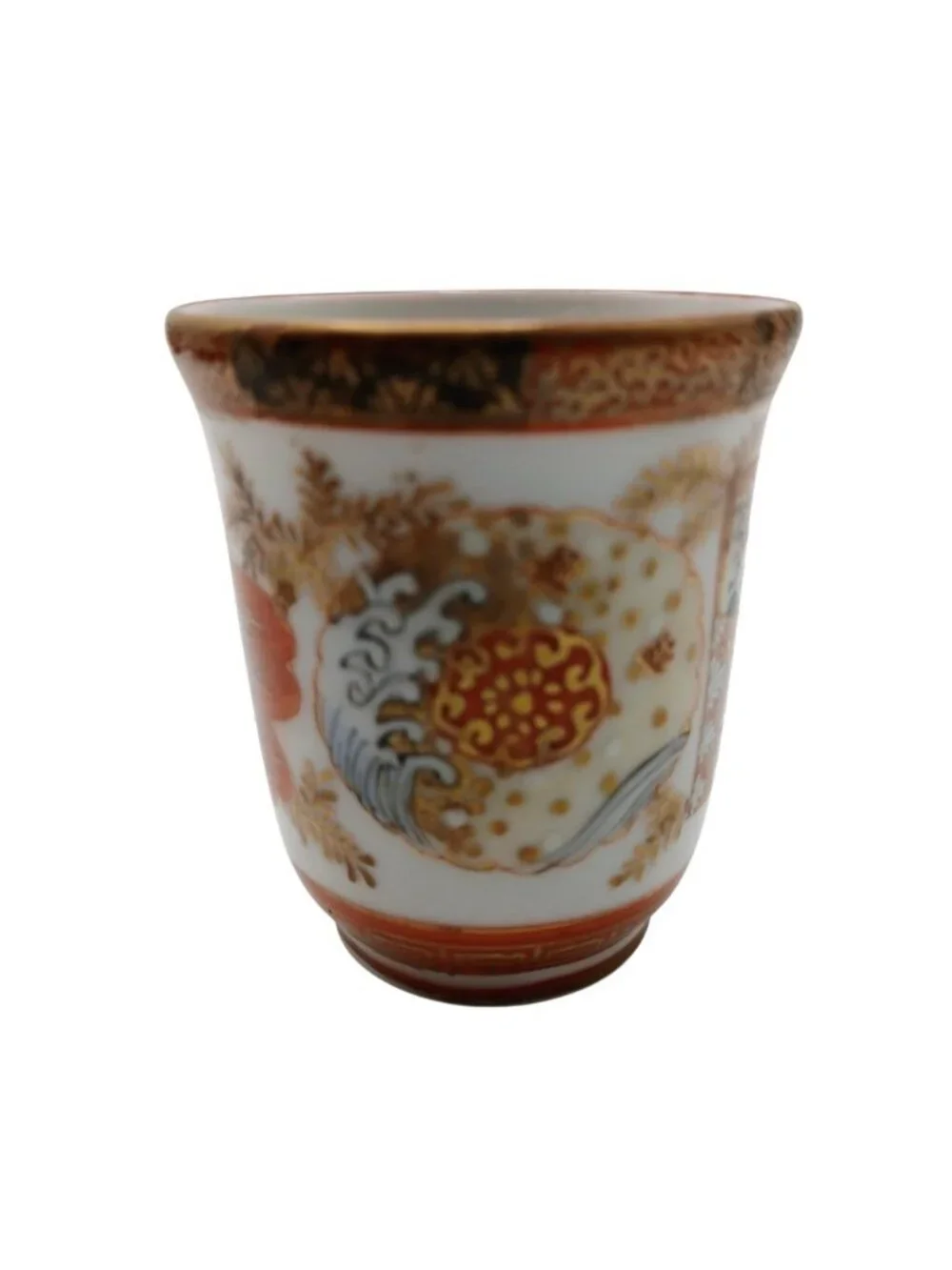 Japanese Kutani Porcelain Lidded Bottle Vase with Cup Meiji Era Gilt Signed
